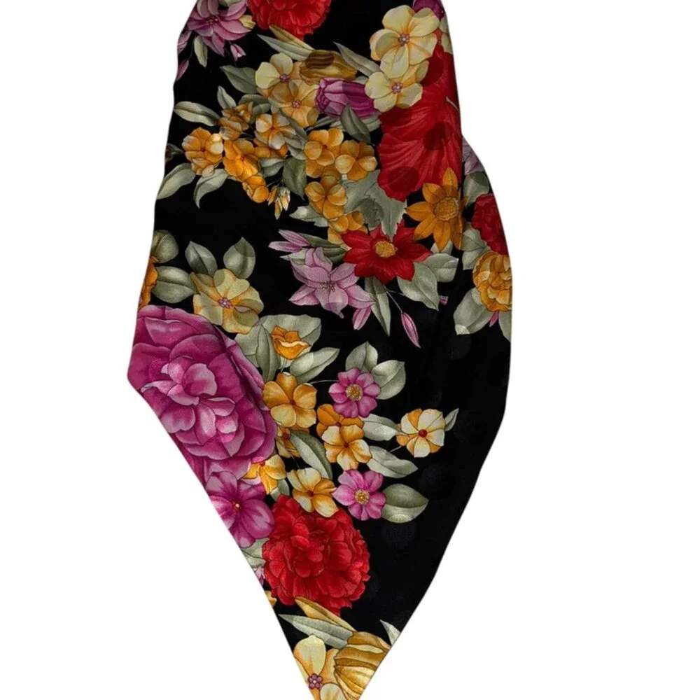 Bandit Scarf Vintage RICH black floral print 100% silk handkerchief scarf